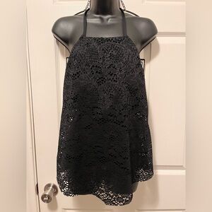 Mossimo Swim Halter Tankini Top Black Crochet Eyelet Lace women’s XL